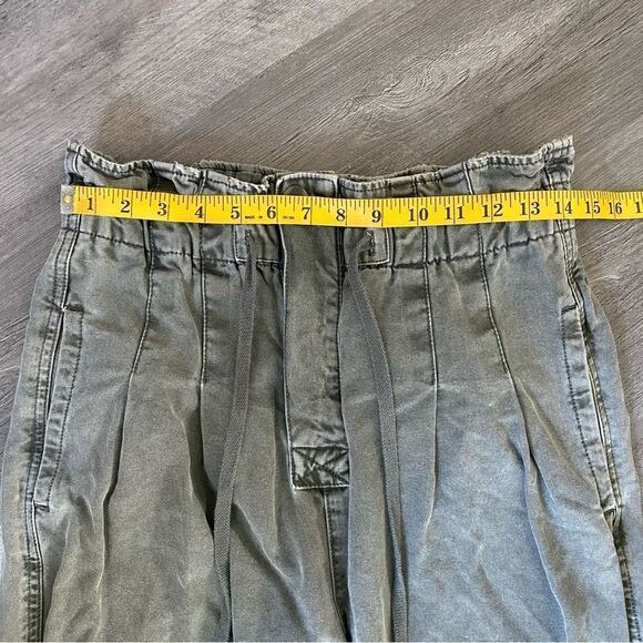 Free People High Rise Paper Bag Pants Pleated Waist Trouser Olive - Picture 9 of 12